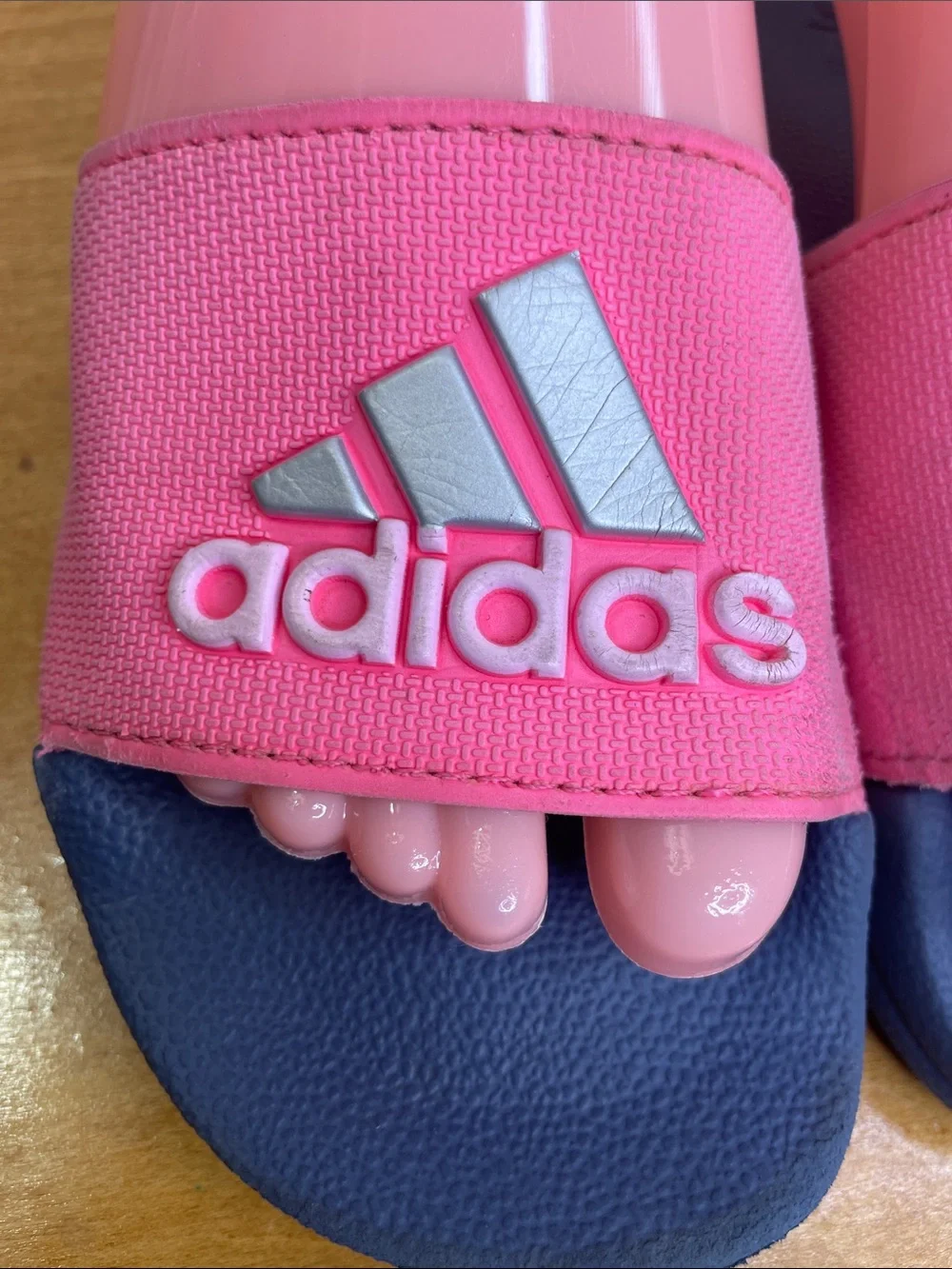 adidas Kids Pink and Navy Slide Sandals with Logo. Size 13
